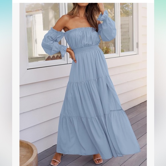 Boho Off Shoulder Long Sleeve Maxi Dress Size Large - Picture 1 of 4